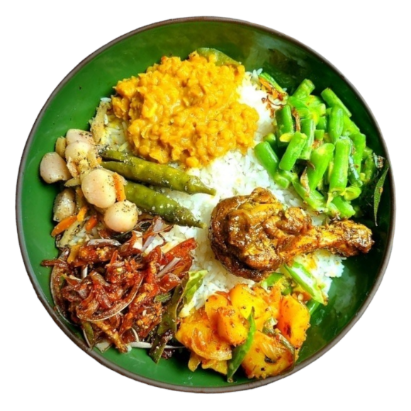 Sri Lankan rice and curry meal on board